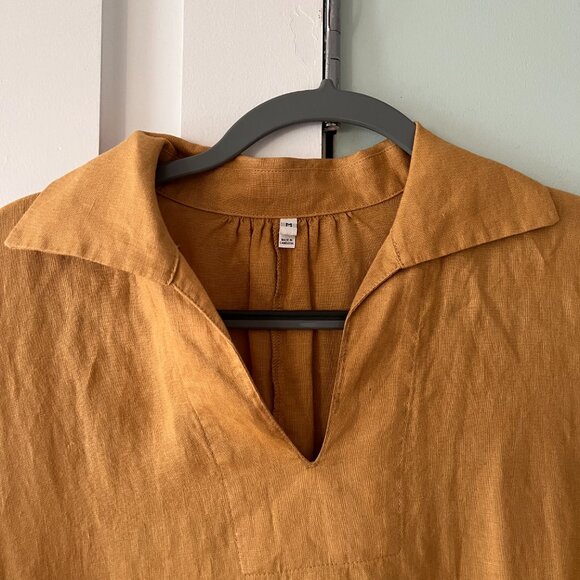 Muji Mustard Tent Dress 100% Linen with Pockets - Picture 2 of 5